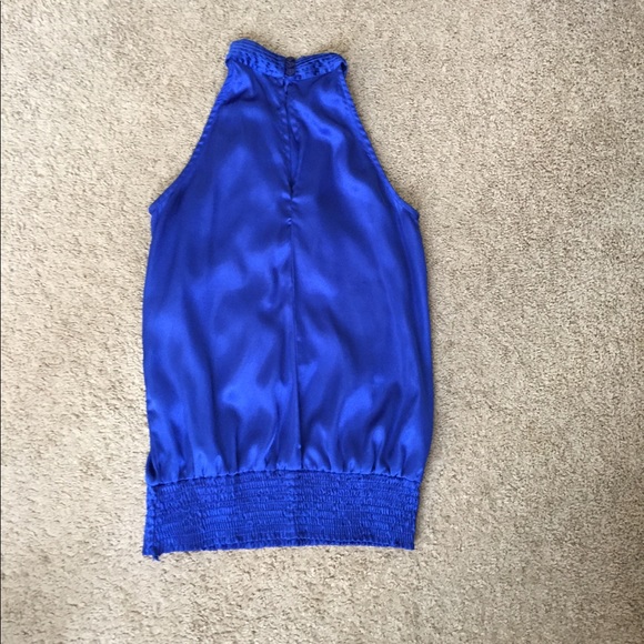 Blue Silky Halter Ruffle Top - Picture 3 of 5